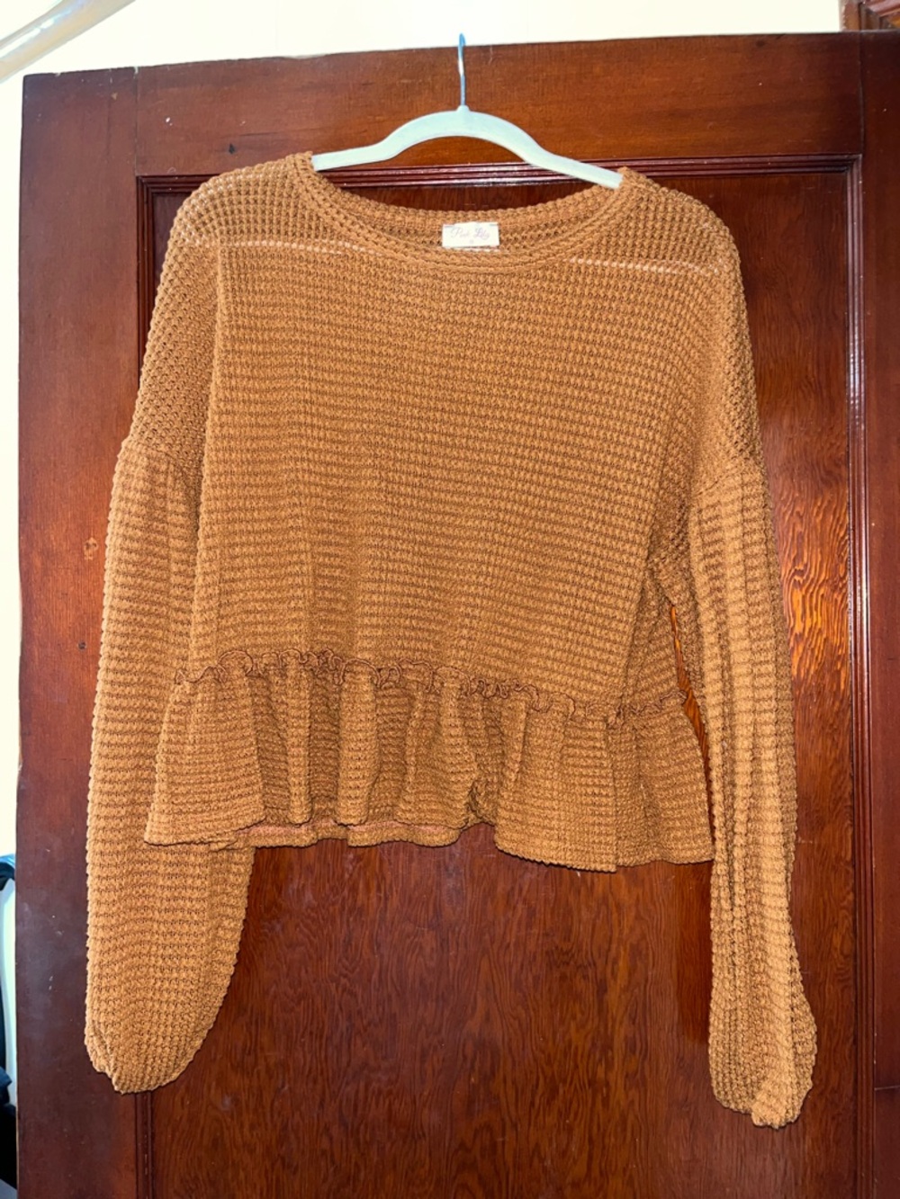 Pink Lily Rust Waffle Knit Scoop Neck Sweater
